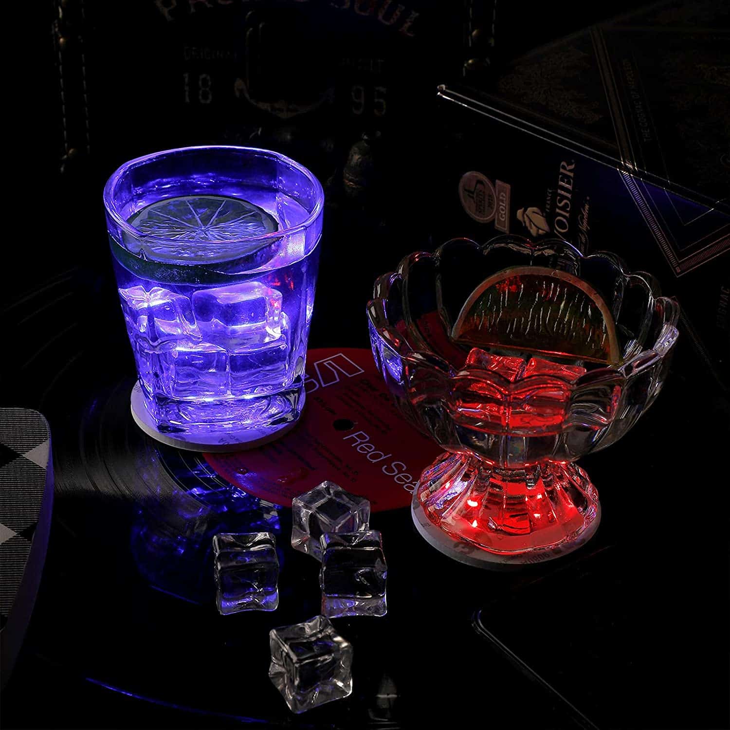 12Pcs Light Up Coasters LED Bottle Lights Glorifier Fantasy Lighting Sticker Coaster Discs for Christmas Party 12
